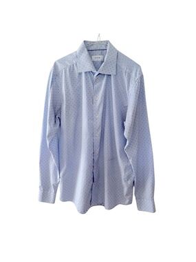 Eton Slim Fit Dress Shirt Light Blue Red Polka Dot Button Up Men Size 44 17.5